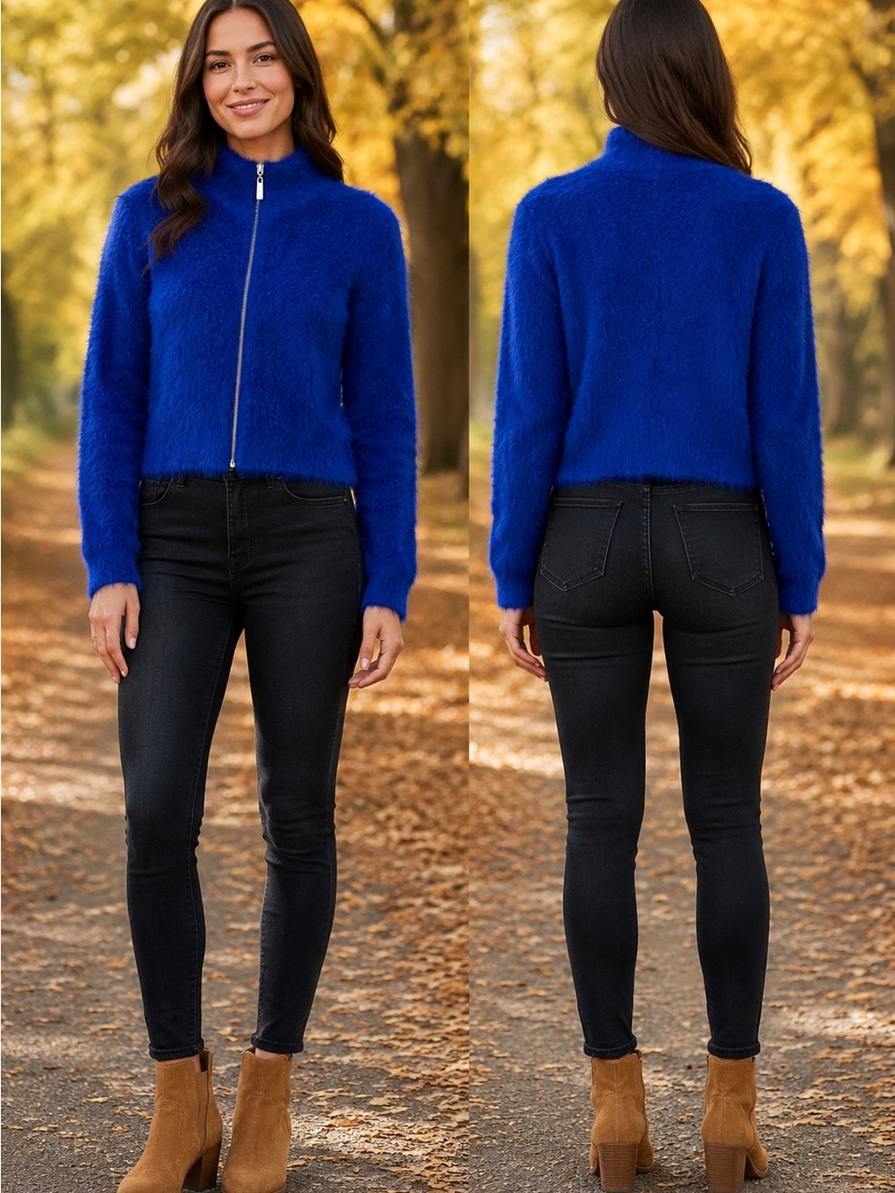 Sincerely Jules Royal Blue Zip-Front Fuzzy Jacket
